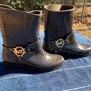 Michael Kors Glossy Black Croc-Embossed Boots